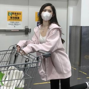 Áo Khoác Cardigan Nữ Mùa Thu Đông Có Mũ Trùm Đầu Có Khóa Kéo Áo Khoác Ngoài Cotton Polyester Thường Ngày Màu Trơn