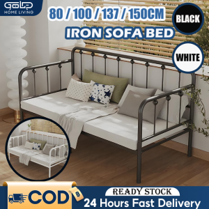 🔥READY STOCK🔥GOLD Metal Sofa Bed Heavy Duty Metal Bed Daybed Sofa Bed Queen Bed Daybed Katil Bujang(Black/White)