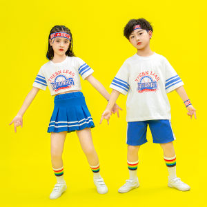Blue Performance Outfit for Girls Childrens Day Show off Belly Button Costume Primary School Cheerleading Performance Clothes