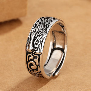 Retro Auspicious Dragon Ring: A Fashionable & Creative Thai Silver Adjustable Ring