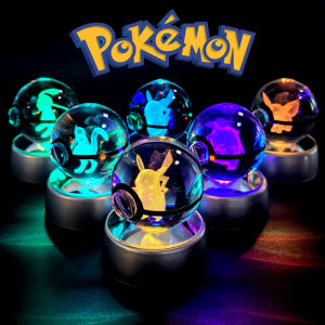 Pokemon Crystal Ball 3D Pikachu Mewtwo Mew Gengar Night Light Lamp Base Pokeball Crystal Pokemon Glass Ball Figure Birthday Gift