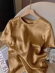 Áo Thun Nữ Tay Ngắn Dáng Rộng Thiết Kế Nhỏ Gọn Mùa Hè 2025 Phong Cách Mới Thường Ngày Màu Trơn Cổ Tròn Tay Ngắn