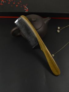 Horn Comb Dense Gear Cute Comb Green Sandalwood Comb Anti-Static Massage Thin for Boys and Girls Baby Home