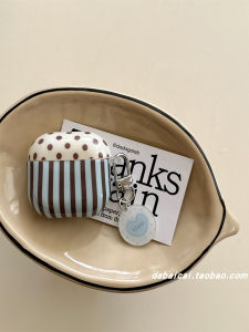 Womens Wireless Bluetooth Airpods Case Protective Cover Blue Brown Stripes Polka Dot Design Compatible with Apple Airpods 1 2 3 4 pro 2