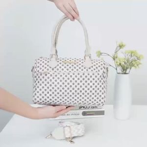 CJY SHOP#3207 Fashion PU Leather Shoulder Bag for Women with Replaceable Strap features all-over circle monogram print