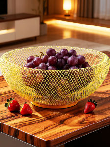 Large Capacity Gold Mesh Fruit Tray Drainage Luxury Snack Display Plate Nordic Style Flat Edge Non-Microwave Safe Metal Tray