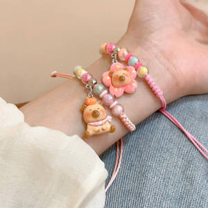 C.three Cute Cartoon Bracelet Little Bear Flower Hand Woven Bracelet Sweet Niche Bracelet Women