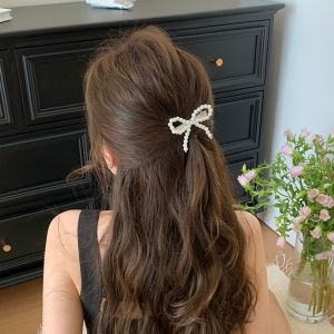 Fashionable Pearl Butterfly Knot Side Hair Clip Elegant Half-Up Princess Hair Clamp Retro Simple Hair Rope Trendy Hair Accessories