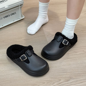 Dép Cotton Chống Thấm Nước Cho Nữ Mùa Thu Đông Ấm Áp Chống Trượt Có Thể Mang Ngoài Trời Dép Lót Lông Cừu Đa Năng Phong Cách Anh