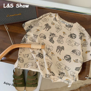 LS Show 100% Cotton T-shirt Childrens Girls Cartoon Print Quick Drying Breathable Short Sleeved T-shirt Top