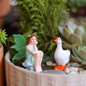 2 Seated Fairies and Geese Creative Outdoor Garden Bonsai Decoration Ornaments Fairy Tale World Scene Decoration Accessories