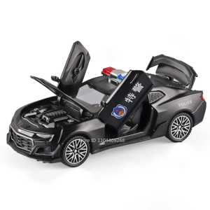 1:32 Scale Camaro Alloy Diecast Model Sports Car Toy Sound Light Doors Opened Police Vehicles Toys for Child Birthday Gifts
