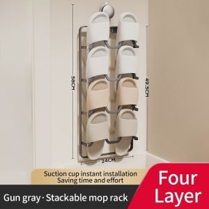 Ventilated Hollow Suction Cup Slipper Holder Carbon Steel Punch‑Free Multi‑Tier Bathroom Slipper Organizer