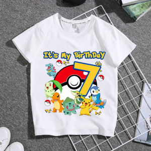 Bandai | Pikachu Pokemon Kids Cotton T-shirt Anime Cartoon Print Summer Breathable Loose Kawaii Casual Tops Birthday Gift