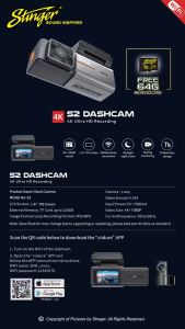 Dashcam Stinger S2 4K WIFI Dual-Channel Dashcam 1080P Rear Dashcam WIFI Control 24-H dash cam