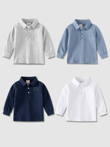 เสื้อโปโลแขนยาวผ้าฝ้ายสำหรับเด็กชาย ฤดูใบไม้ผลิและฤดูใบไม้ร่วง เสื้อชั้นในเด็ก คอกลม สีสันสดใส ลำลอง ระบายอากาศได้ดี เสื้อยืด