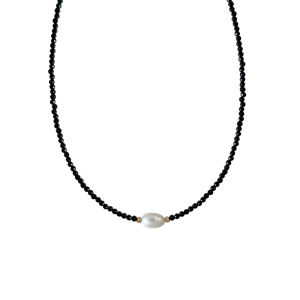 Retro Black Spinel Pearl Lockbone Chain Necklace Womens Luxury Beaded Choker Jewelry Fashionable Korean Style Accessory