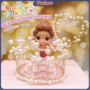 Talao Pearl Crown Cake Topper Decor Birthday Fairy Stick Party Wedding Anniversary Crown Decoration