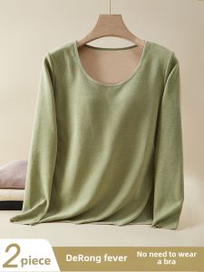 G. Ma Zi Womens Thermal Underwear Set with Fleece Lining and Chest Pad Thickened Polyester Fiber Winter Warm Clothing