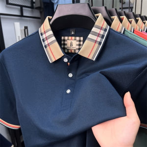 High end silky cotton breathable short sleeve polo shirt mens summer new trend plaid lapel designer brand casual golf T-shirt