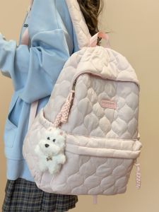 Womens down Jacket Backpack Lightweight Cotton Clothes High School Student Backpack Sweet Lady Style Soft Handle Shoulder Bag