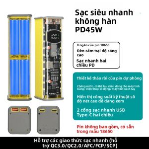 Bộ Nguồn Di Động Tự Chế Với 8 Pin 18650 Hỗ Trợ Sạc Nhanh USB & Type-C PD 45W Bao Gồm Cả Đèn Pin