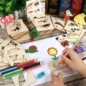 20pcs Montessori Kids Drawing Toys Wooden DIY Painting Stencils Template Craft Toys Puzzle Educational Toys for kids Gifts