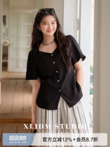 Sleeve Fat Covering Slimming Flare Sleeve Waist-cinching Loose Summer Short-sleeved Shirt