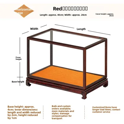 Red Acid Rose Wood Bent Leg Treasure Cage Glass Cover Display Box Antique Ornaments Buddha Statue Niche Dustproof Cover