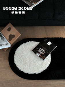 Machine Washable Flocking Bathroom Entrance Mat Anti-Slip Black White Carpet High-End Feeling Kitchen Bathroom Floor Mat