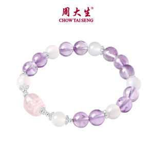 CTS S925 Silver Lucky Pixiu Chalcedony Purple Crystal Beaded Bracelet CHOW TAI SENG 周大生 S1HC0527