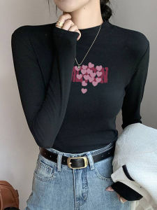 เสื้อยืดคอกลมแขนยาวผู้หญิง ทรงเข้ารูป ฤดูใบไม้ร่วง/ฤดูหนาว เสื้อชั้นใน ผ้าโพลีเอสเตอร์ ปกโปโล แฟชั่น เสื้อผ้าทำงาน