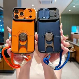 Camera Lens Protection Lanyard Phone Case for iPhone 17 Air 16E 16 15 14 Plus 13 12 11 Pro Max 360° Ring Holder Kickstand Cover