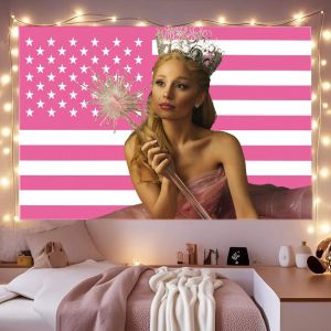 VIKAMA Pink American Flag Ariana Grande Tapestry Polyester Wall Hanging Pop Star Portrait Bedroom Dorm Aesthetic Decor