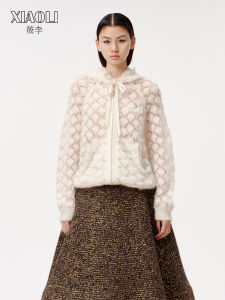 XIAOLI | White Lace Texture Houndstooth Mohair Knitted Cardigan