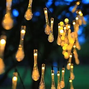 8 Mode LED Solar Water Drop Lamp String Outdoor Waterproof String Lamp Courtyard Decorative Colored Lamp Christmas Day Lamp