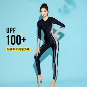 XTEP Womens Sporty One-Piece Swimsuit Long Sleeve Diving Suit Slimming Effect Trousers Included Ideal for Swimming