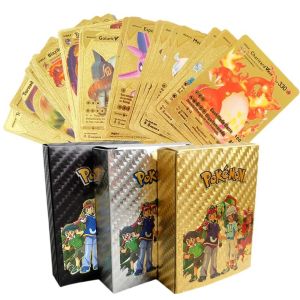 Takara Tomy | 55Pcs Pokemon Gold/Silver/Black Foil Cards Golden Letters English / Spanish Game Card Metalicas Charizard Vmax Gx Series Gift