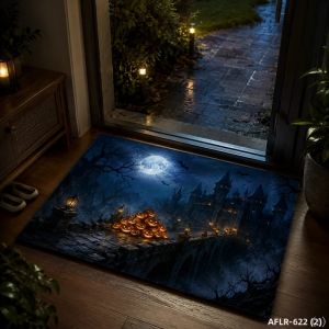 VIKAMA Halloween Castle Pumpkin Doormat Thảm Trải Sàn Trong Nhà Mềm Mại Chống Trượt Trong Nhà Trang Trí Sàn Nhà Lễ Hội Polyester Có Thể Giặt Bằng Máy