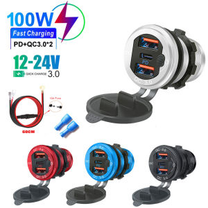 JBMBHC Aluminium Car Charger 12/24V Metal Dual QC3.0 USB PD Quick Charge Car Charger Socket Waterproof with Voltmeter Switch Fast Charger Adapter