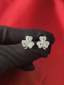 Diamcity (Free Gra Certificate) Clover Full Diamond Silver Stud Anting Female Heart Moissanite