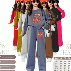 Setelan Anak Cewek Terbaru 2025 LABUBU SQUAD 99 Bahan Katun Fleece Tebal Usia 3-14 Tahun