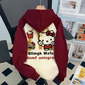 Kitty Cat Girls Hoodie Fleece Lined Thickened Autumn Winter New Style Childrens Clothing Korean Style Polyester Cotton Blend