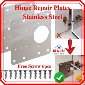 MAJU Hinge Repair Plates Stainless Steel Cabinet Door Hinges Plate Screws Hinger Pembaiki Kabinet Engsel Pemasangan Plate