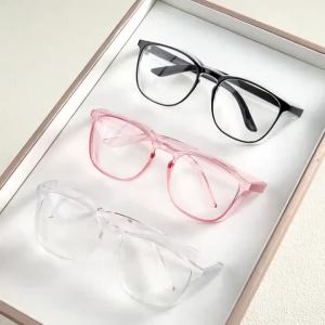 Fashionable Pink Transparent Box Womens Glasses Full Frame Design Transparent Lenses Daily Casual Style