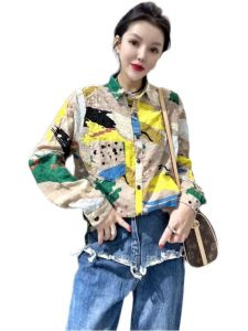 เสื้อเชิ้ตผู้หญิงคอโปโลแขนยาวผ้าฝ้ายลินินสไตล์เกาหลีพิมพ์ลายดอกไม้ระดับไฮเอนด์สำหรับฤดูใบไม้ผลิและฤดูใบไม้ร่วง