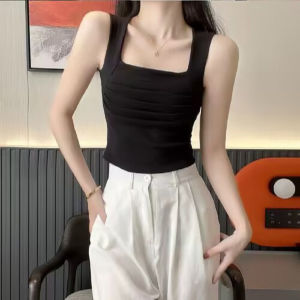 ผ้าฝ้ายดีไซน์จับจีบสายคล้องคอสี่เหลี่ยมสาวร้อนเสื้อกั๊กเซ็กซี่ห่อตัวด้านในหน้าอกแบบบูรณาการเสื้อแจ๊กเก็ตผู้หญิงด้านบน