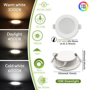 GATETOP | 10PCS Led Downlight Three Color 6W-24W  Warm Light Cold Lighting Recessed Ceiling Lamp Led Spotlight for Living Room Bathroom
