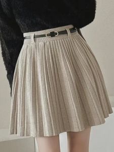 Chic Korean Style High Waist Slimming Knit Skirt for Women Spring Season Waist Belt Curling Design Perfect for 18-24 Years Old