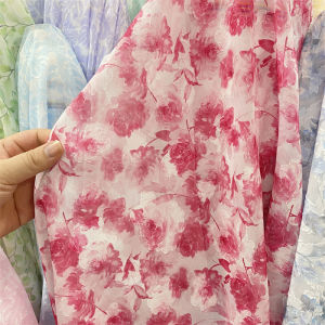 New High-End Chiffon Fabric Floral Embroidery Transparent Sun Protection Shirt Dress Soft Draping Material Chinese Style Home Fabric